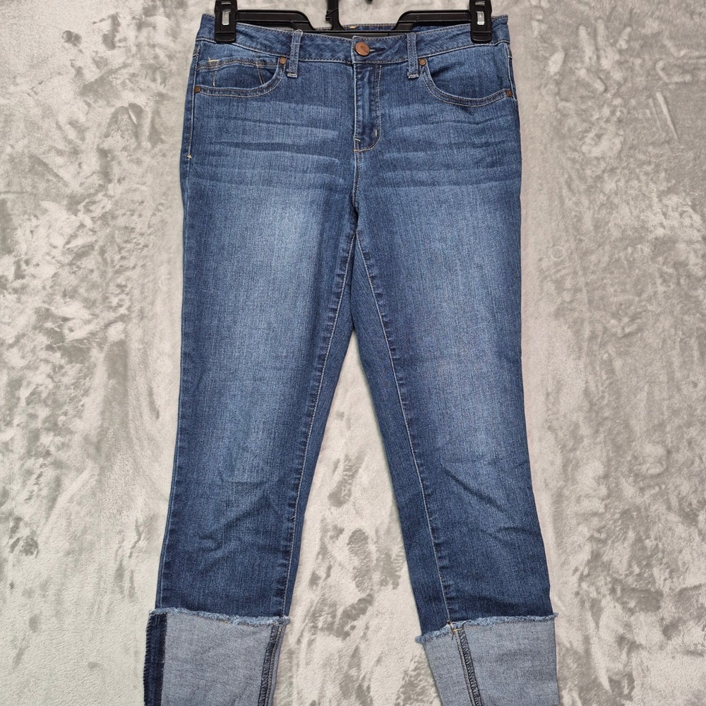 1822 Denim Taylor Cropped Raw Cuff Straight Leg Jeans Medium Wash Blue Size 6